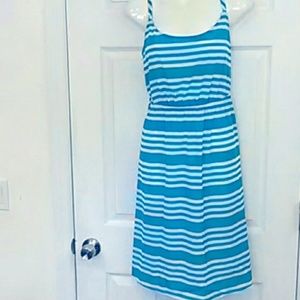 Teal striped summer dress 14/16